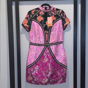 PLLT Pink embroidered bodycon dress